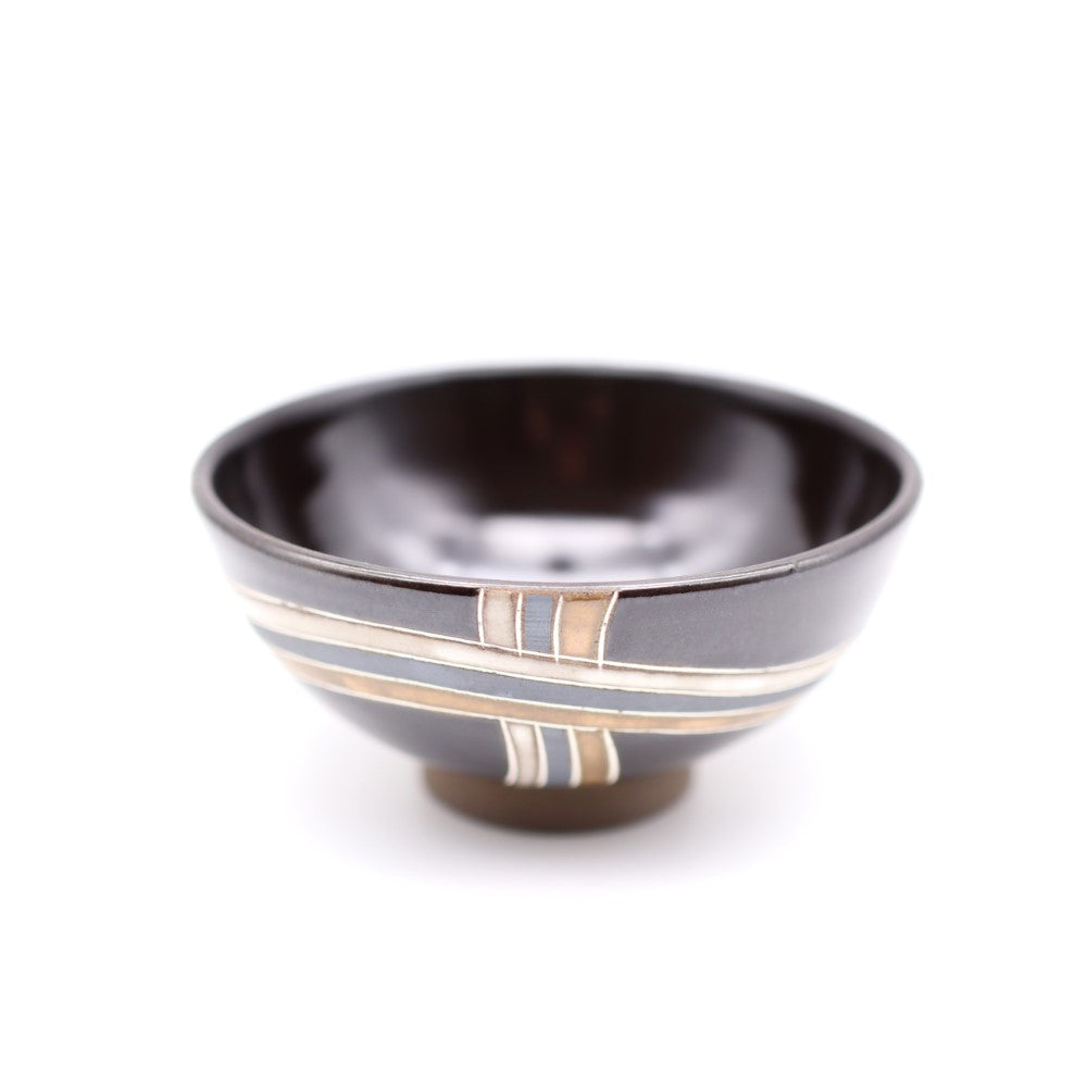 【向山文也】線紋飯碗 黒