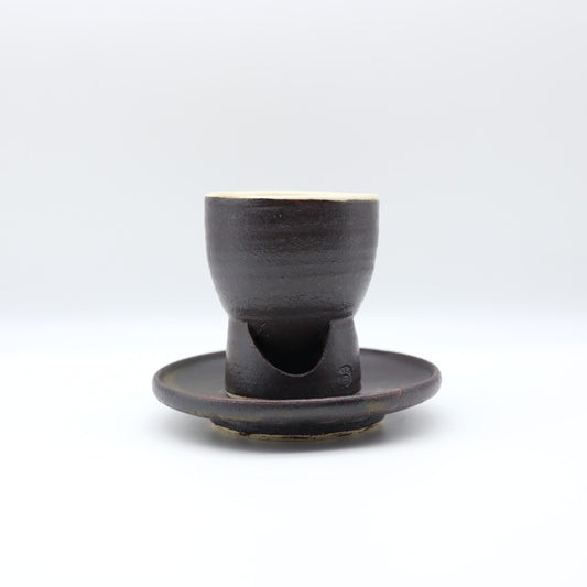 【小峰尚】黒釉台付コーヒーカップ&ソーサー