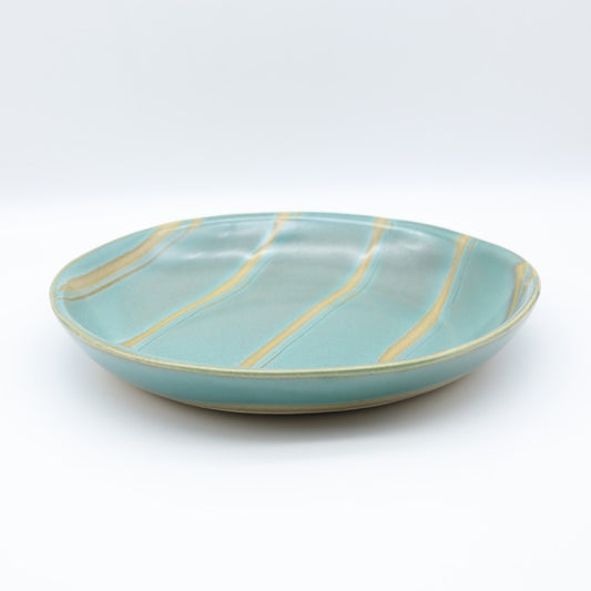 【萩原芳典】青磁釉抜文楕円皿 大
