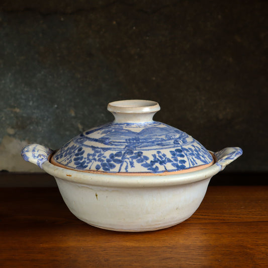 饗庭孝昌 呉須絵土鍋 別角度 - 土鍋 | 益子焼 陶庫