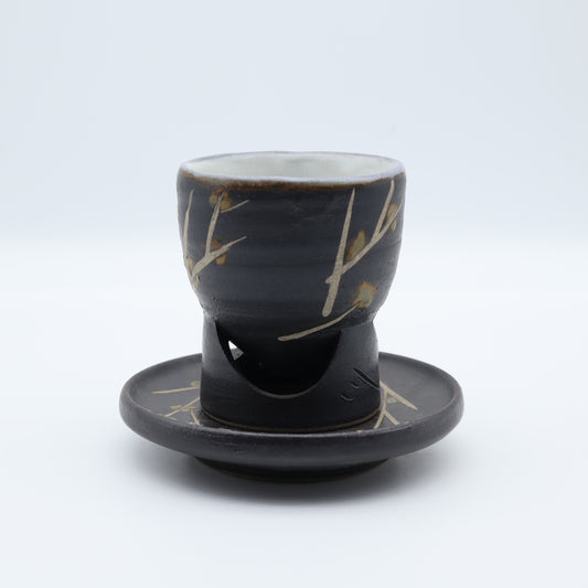 【小峰尚】黒釉蝋抜台付コーヒーカップ