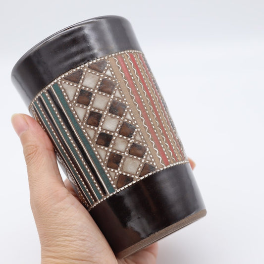 [Mukaiyama Fumiya] Inlaid glaze and colored Madomon free cup