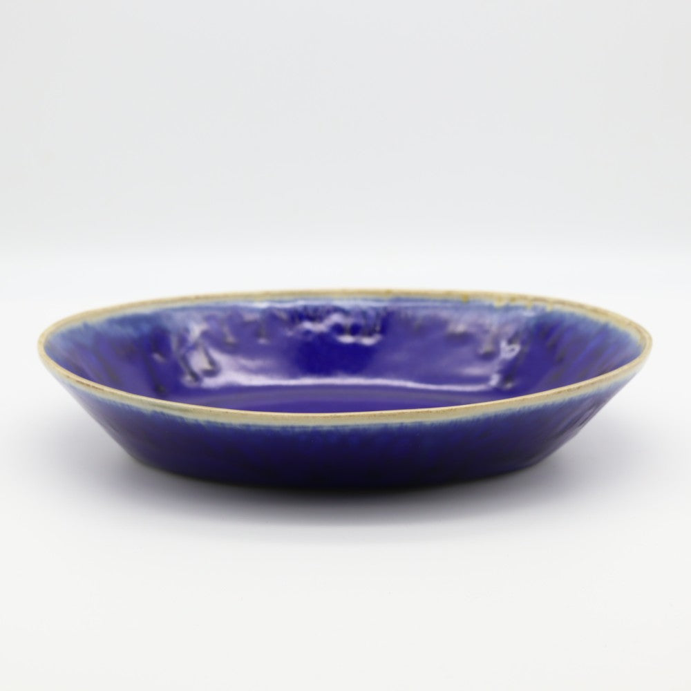 [Saito Osamu] Blue glazed oval bowl
