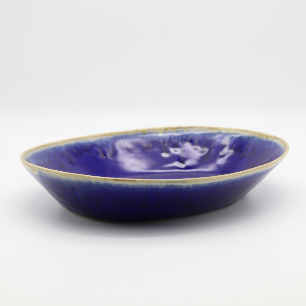[Saito Osamu] Blue glazed oval bowl