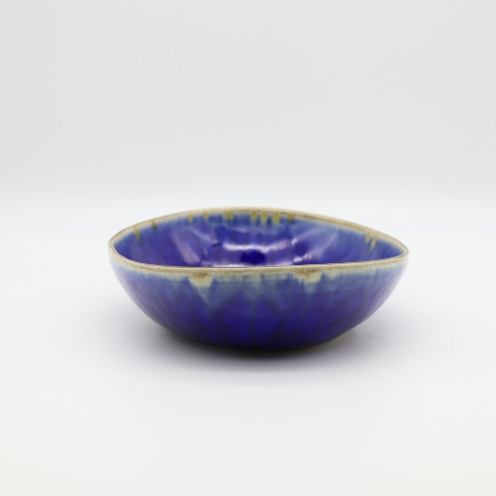[Saito Osamu] Blue glazed oval bowl