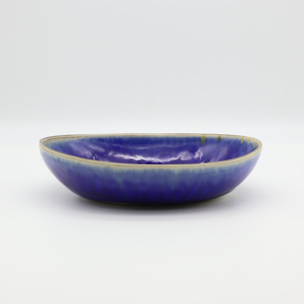 [Saito Osamu] Blue glazed oval bowl