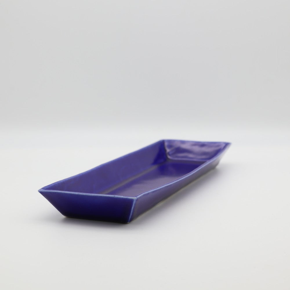 [Osamu Saito] Blue glaze rectangular plate