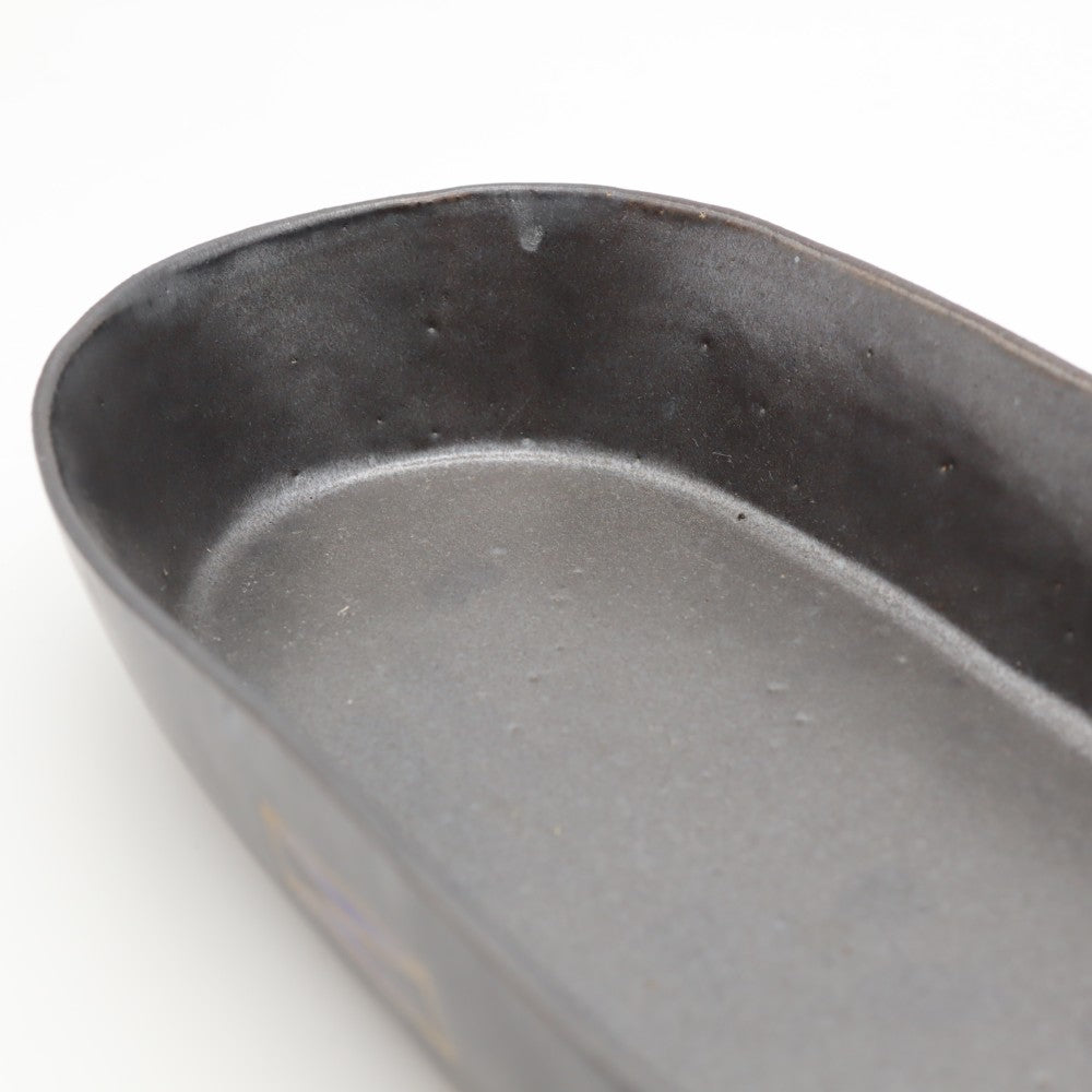 [Saito Osamu] Black glazed oval bowl
