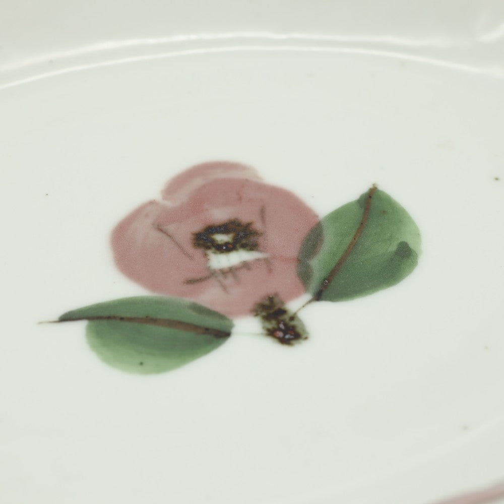 [Saito Osamu] Copper-painted oval bowl with camellia design
