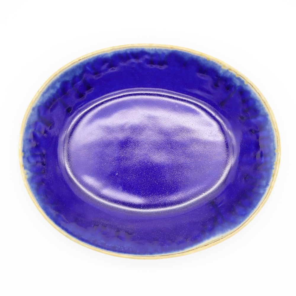 [Saito Osamu] Blue glazed oval bowl