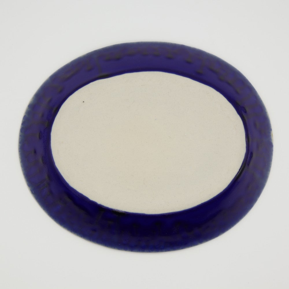 [Saito Osamu] Blue glazed oval bowl