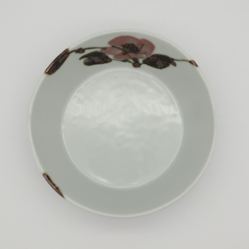 [Saito Osamu] Copper-painted round bowl with camellia design