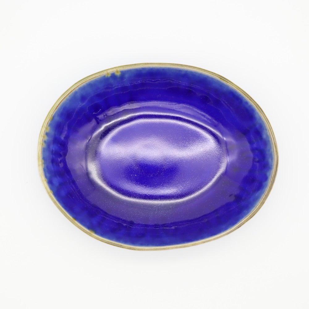 [Saito Osamu] Blue glazed oval bowl