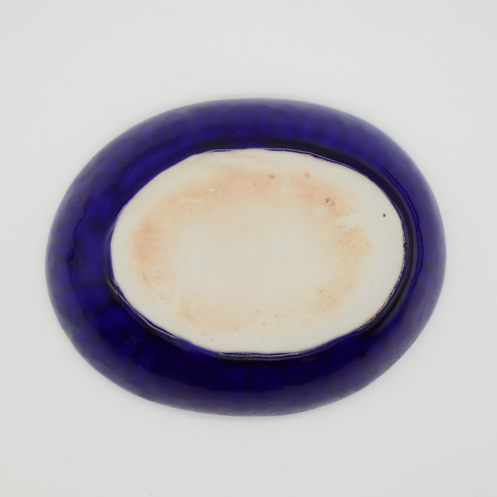 [Saito Osamu] Blue glazed oval bowl