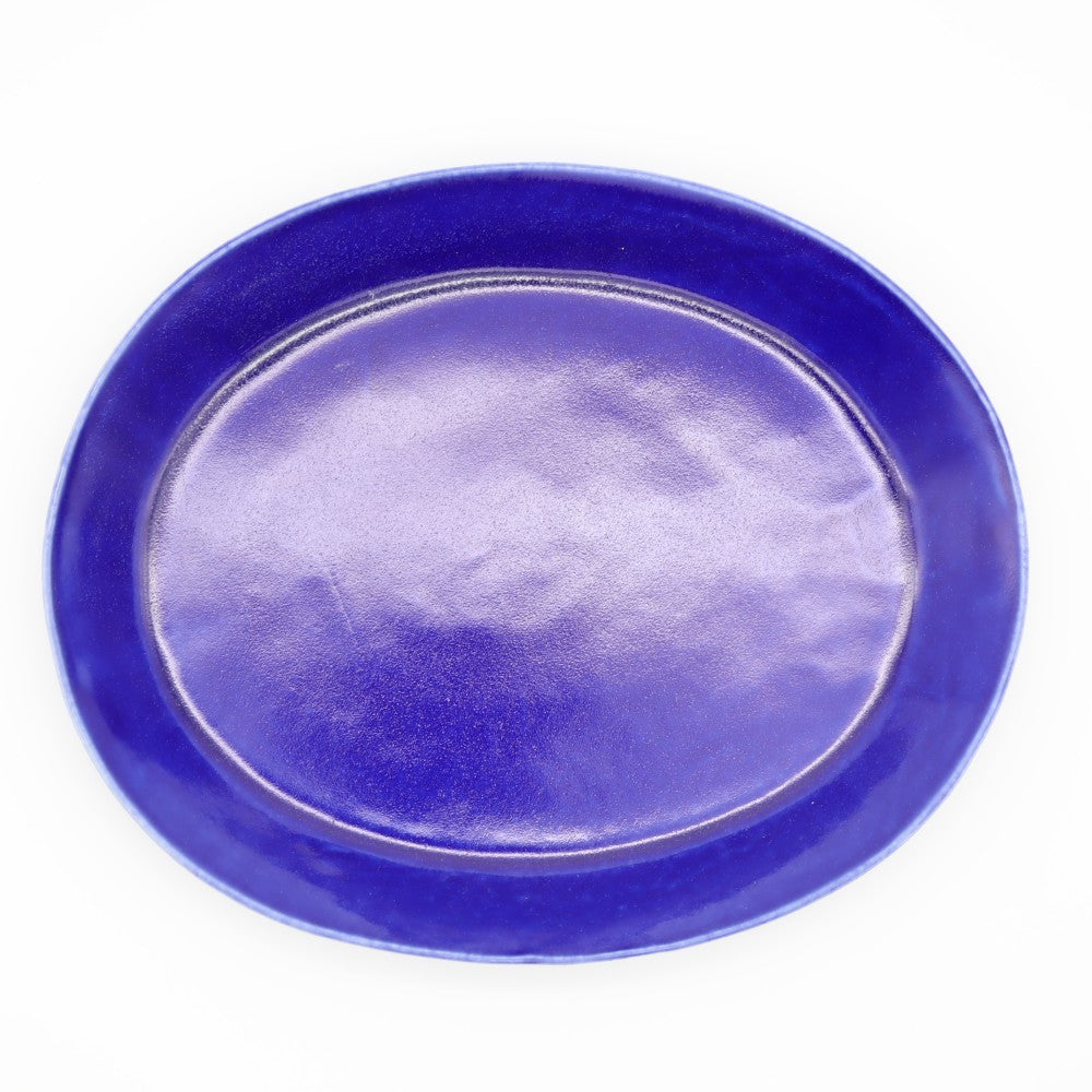 [Saito Osamu] Blue glazed oval plate