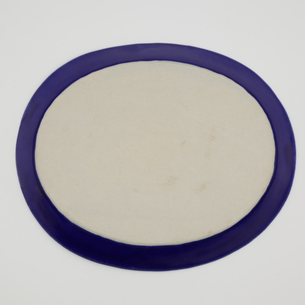 [Saito Osamu] Blue glazed oval plate