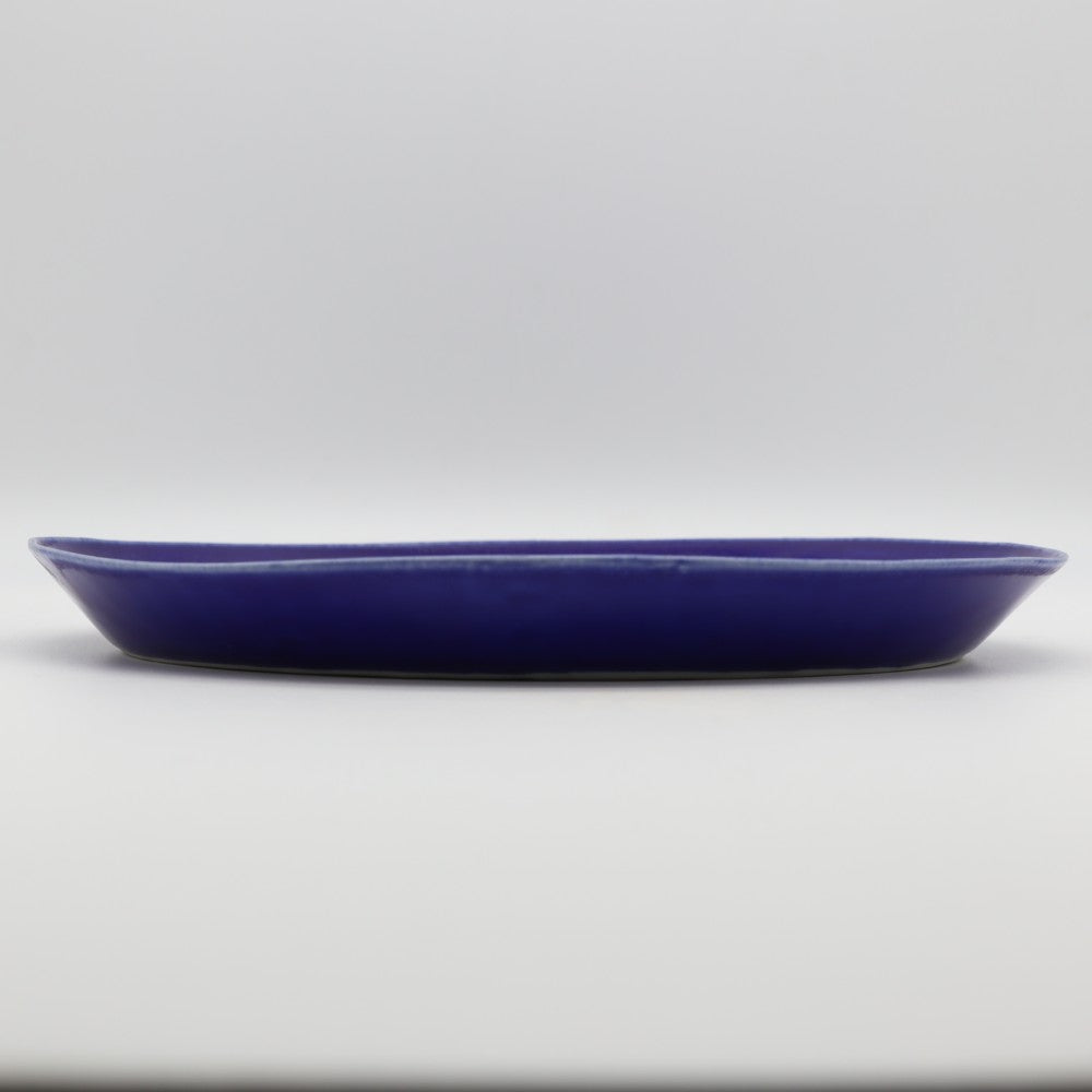 [Saito Osamu] Blue glazed oval plate