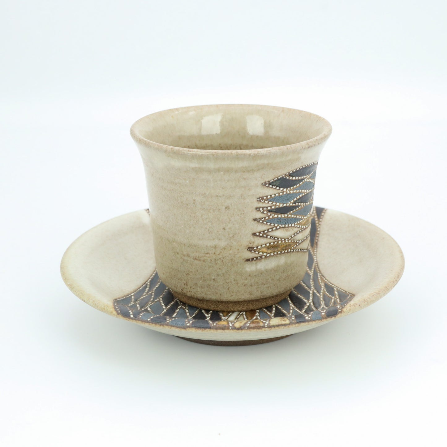 [Mukaiyama Fumiya] Inlaid glaze with wavy pattern coffee cup and plate