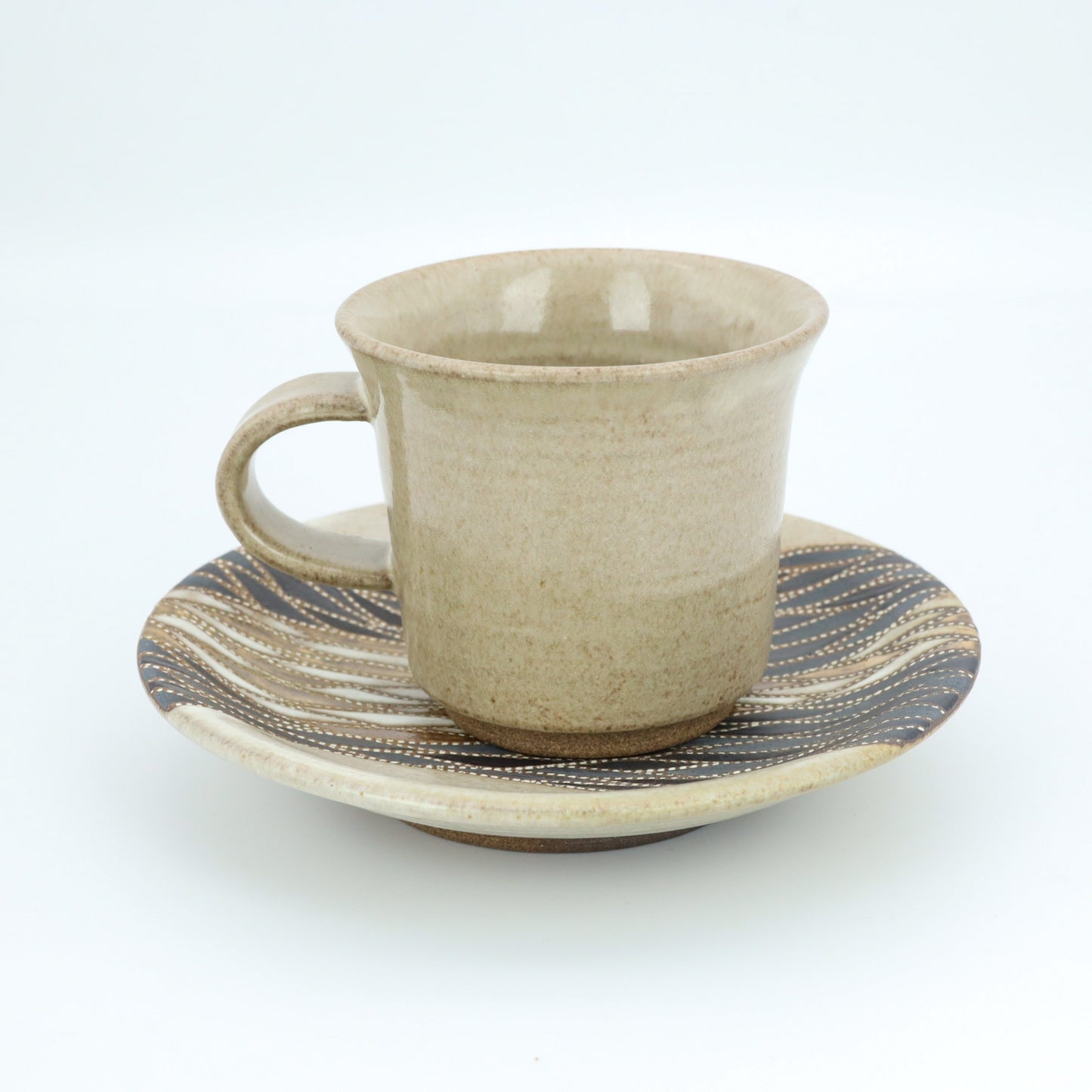 [Mukaiyama Fumiya] Inlaid glaze with wavy pattern coffee cup and plate