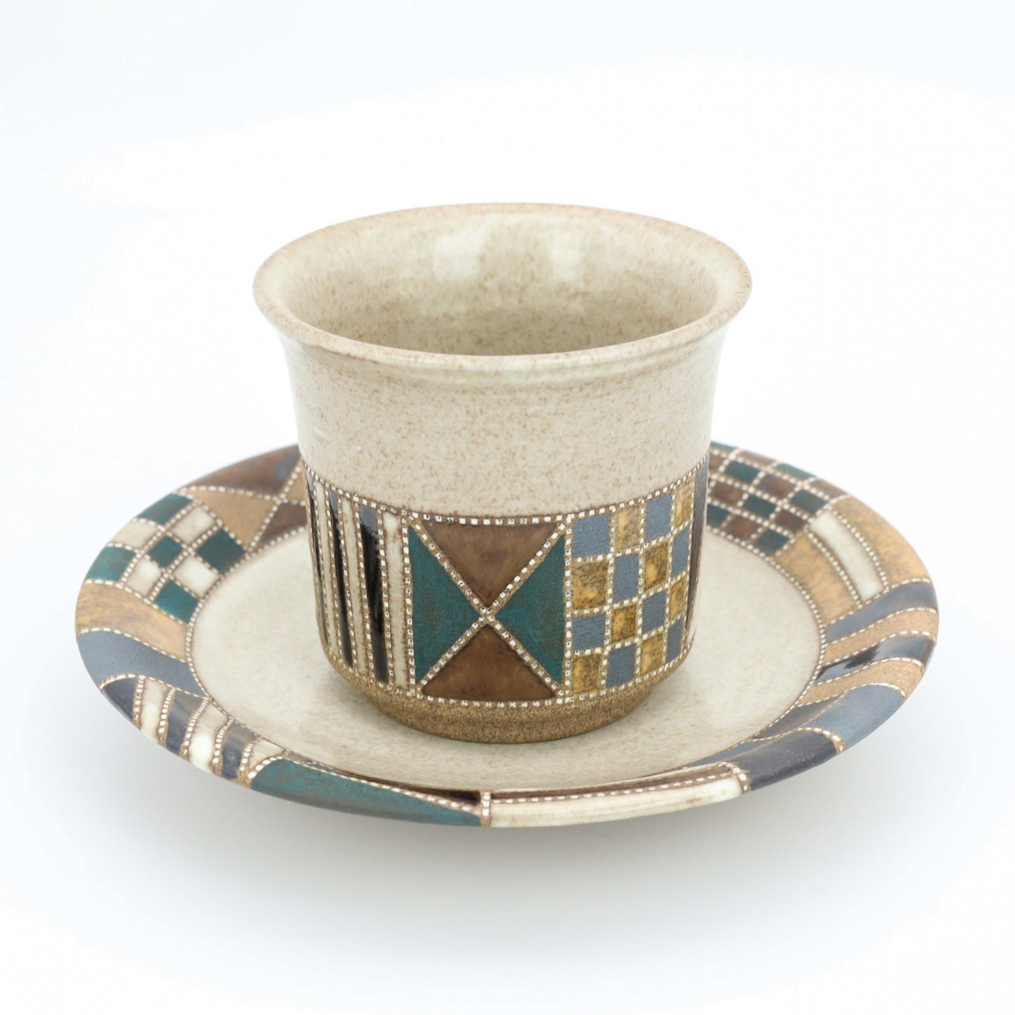 [Mukaiyama Fumiya] Inlaid glaze coffee cup and plate with border pattern