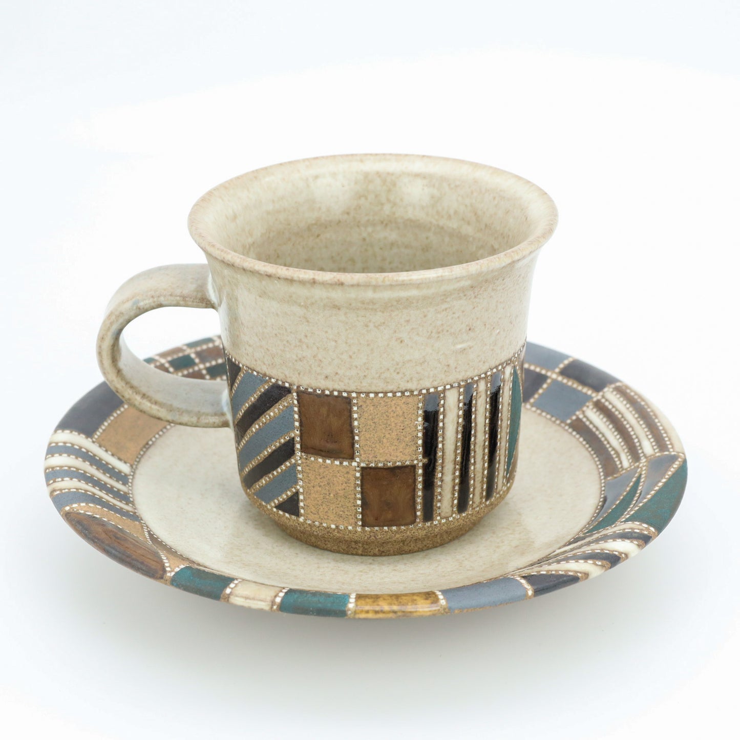 [Mukaiyama Fumiya] Inlaid glaze coffee cup and plate with border pattern
