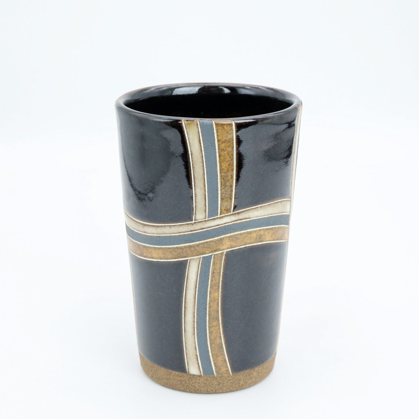 [Mukaiyama Fumiya] Inlaid glaze with striped pattern free cup