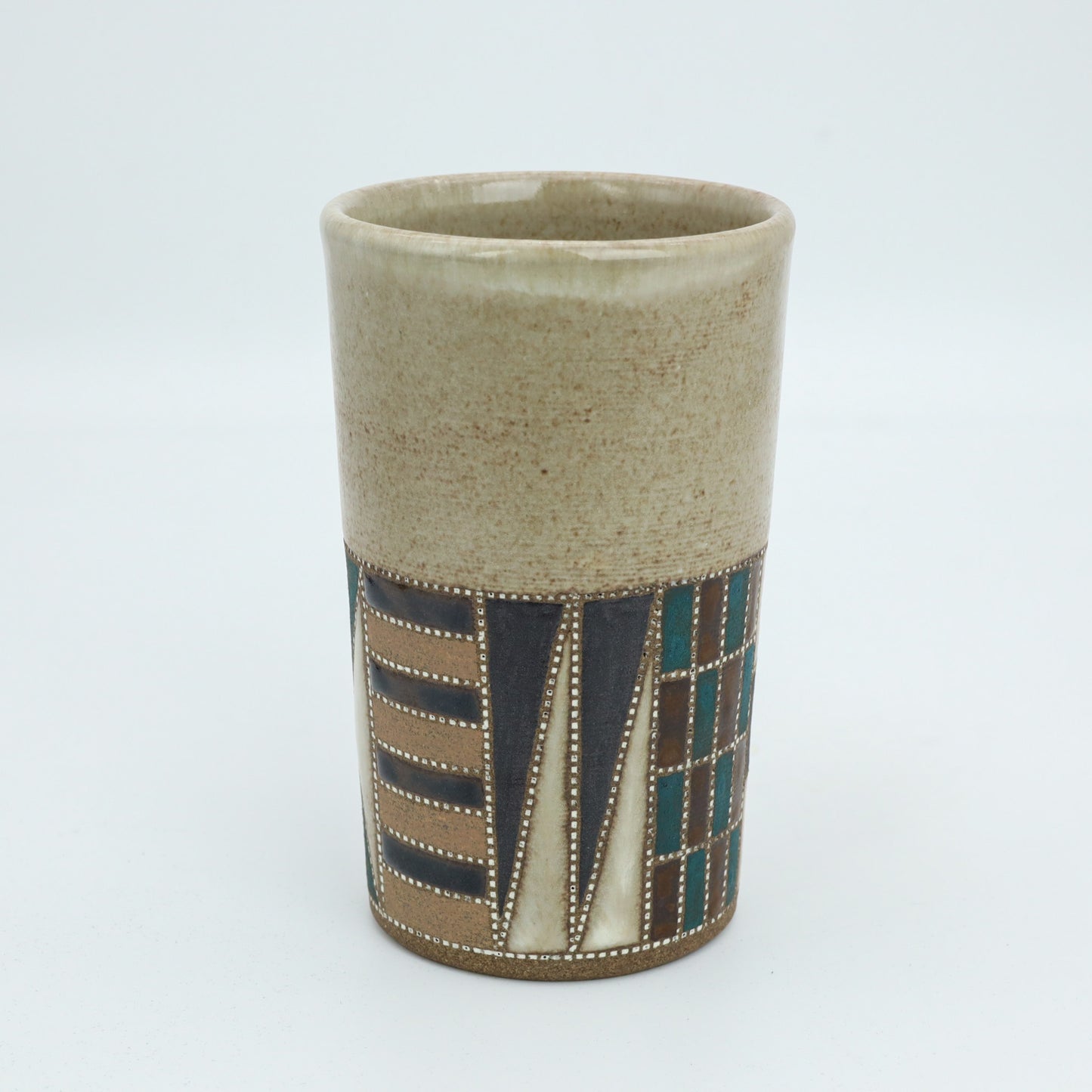 [Mukaiyama Fumiya] Inlaid glaze color border pattern free cup