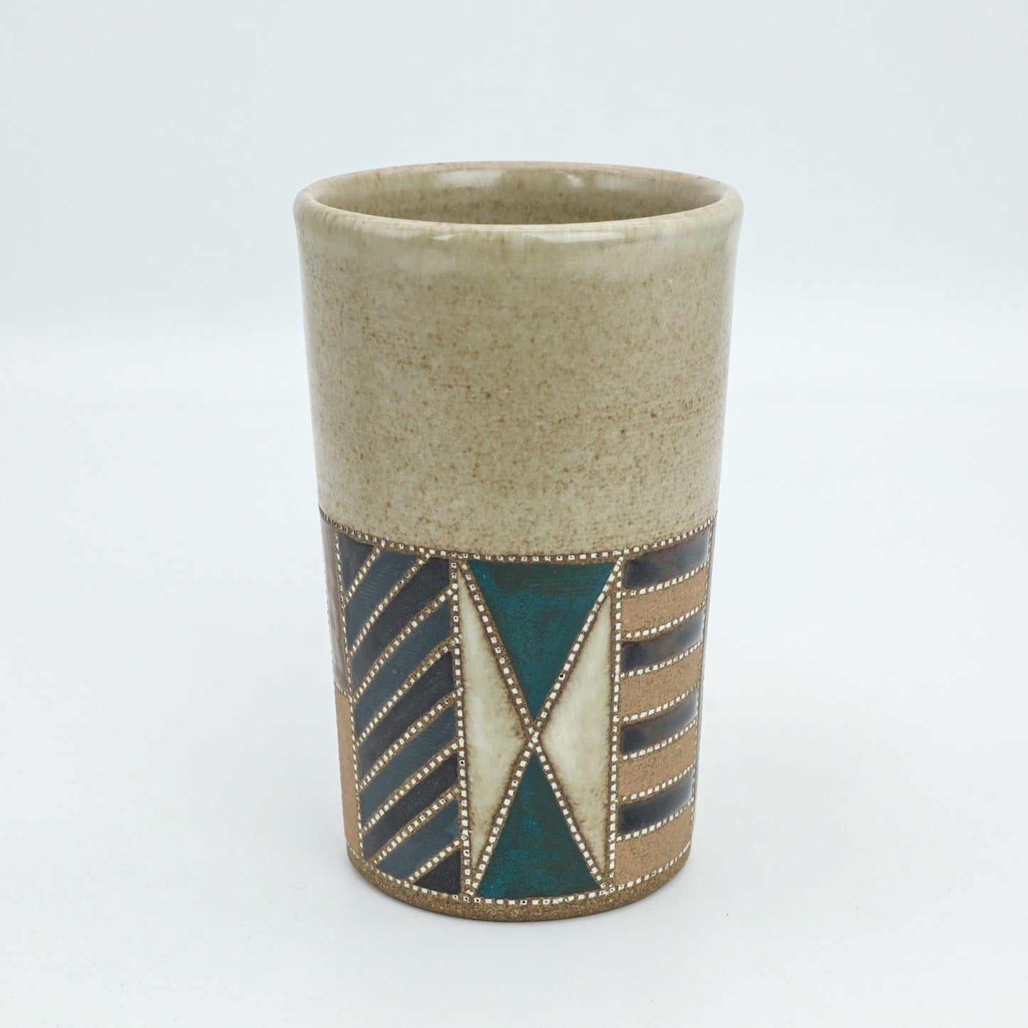 [Mukaiyama Fumiya] Inlaid glaze color border pattern free cup