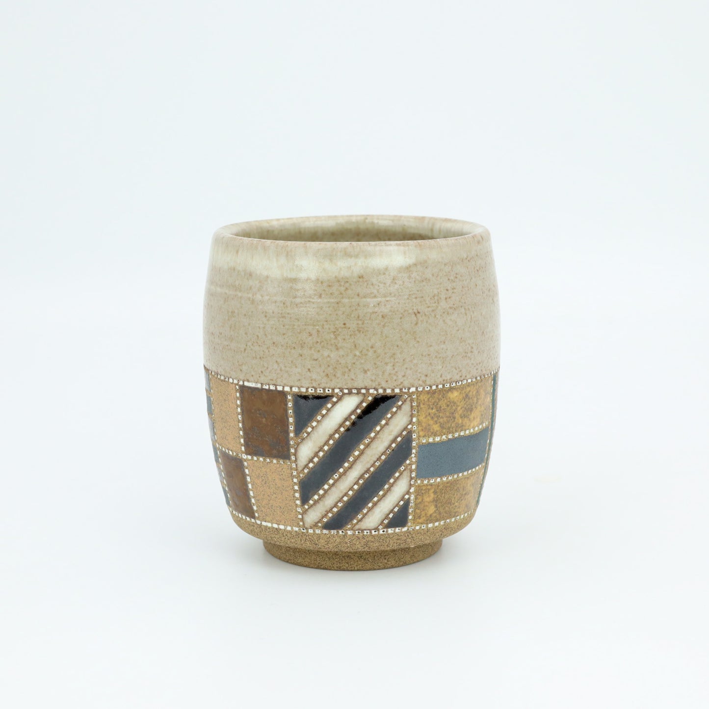 [Mukaiyama Fumiya] Inlaid glaze colored border pattern teacup