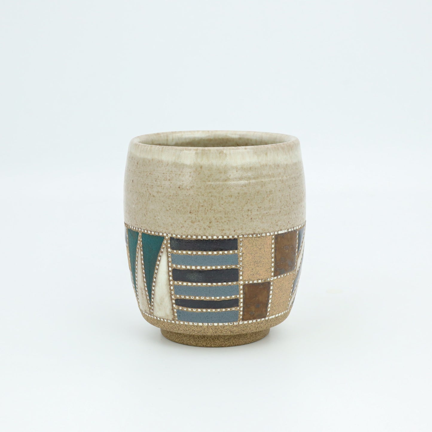 [Mukaiyama Fumiya] Inlaid glaze colored border pattern teacup