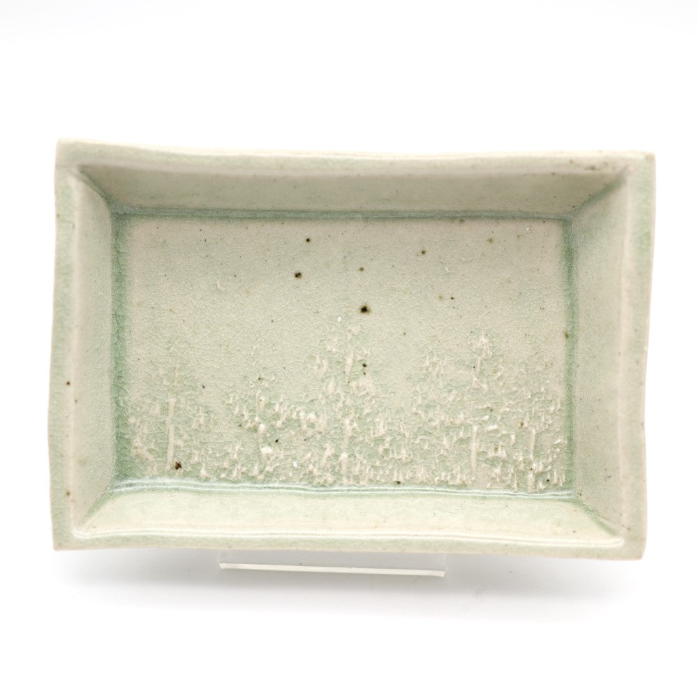 [Aiba Takamasa] Celadon rectangular plate, Sakaiki