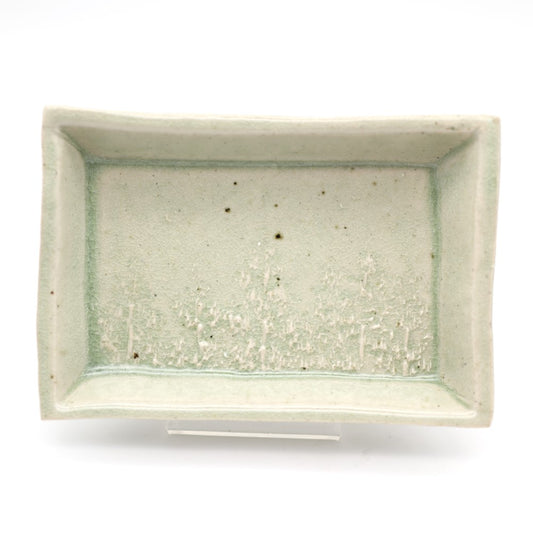 [Aiba Takamasa] Celadon rectangular plate, Sakaiki