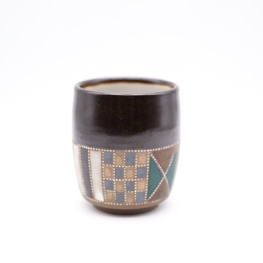 [Mukaiyama Fumiya] Inlaid glaze colored border design teacup black