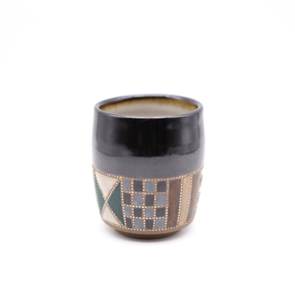 [Mukaiyama Fumiya] Inlaid glaze colored border design teacup black