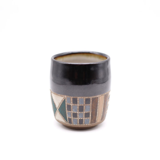 [Mukaiyama Fumiya] Inlaid glaze colored border design teacup black