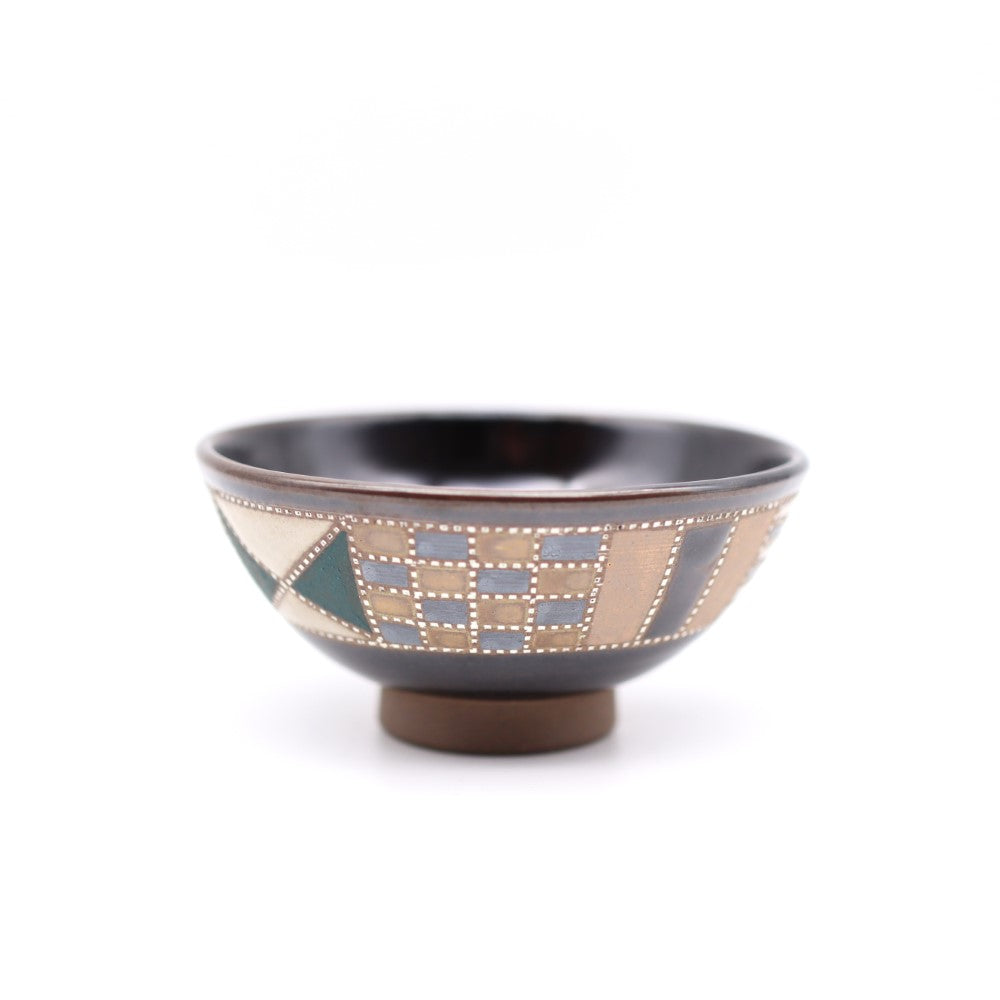 [Mukaiyama Fumiya] Border pattern rice bowl, black