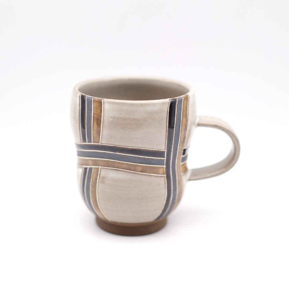 [Mukaiyama Fumiya] Inlaid Glazed Colored Line Design Mug, White