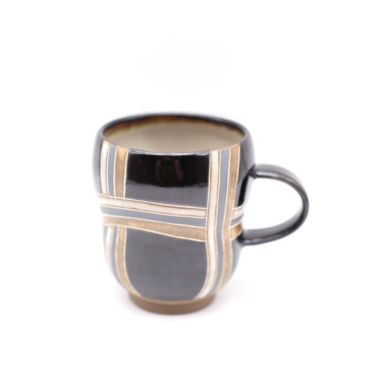 [Mukaiyama Fumiya] Inlaid Glazed Line Design Mug, Black