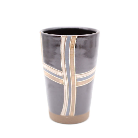 [Mukaiyama Fumiya] Inlaid glaze colored line design free cup black