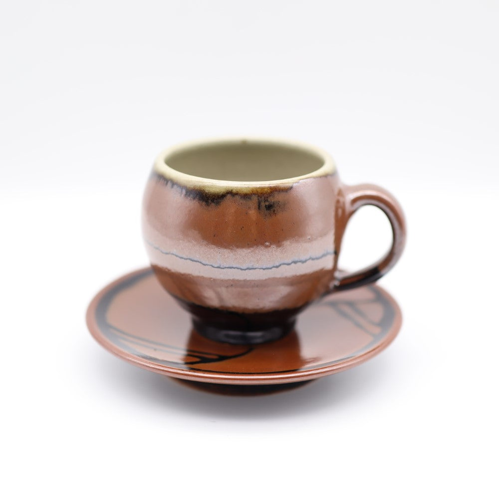 [Yoshinori Hagiwara] Persimmon glaze cup and saucer