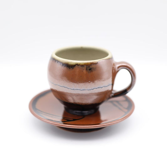 [Yoshinori Hagiwara] Persimmon glaze cup and saucer