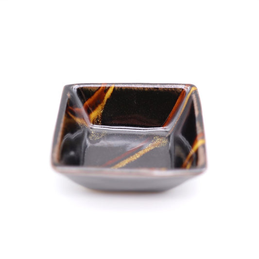 [Hagiwara Yoshinori] Black glazed square bowl with line design