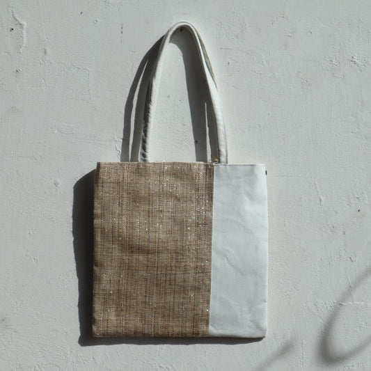 [Inoue Planning/Hata] Silver Thread Thick Fabric Tote Bag, Beige