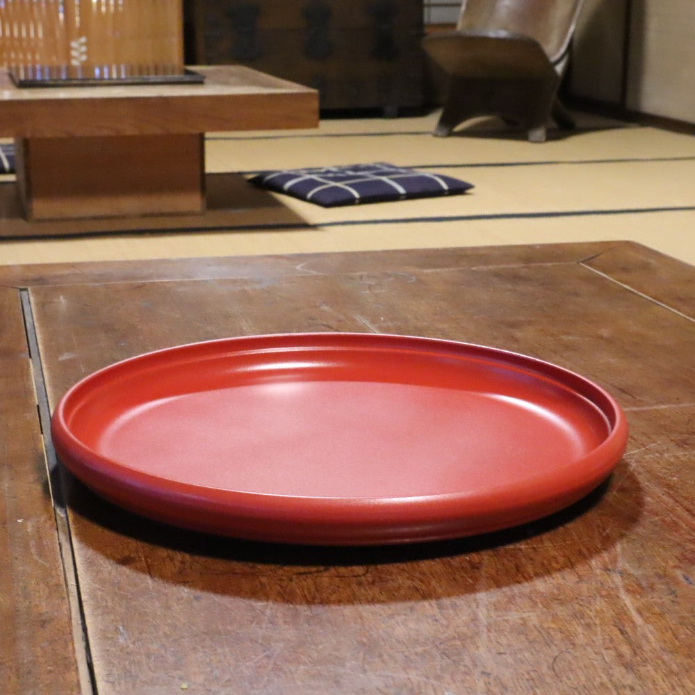 [Pottery] Round tray, all red dry lacquer
