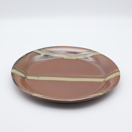 [Hagiwara Yoshinori] Persimmon glaze round plate with cutout pattern