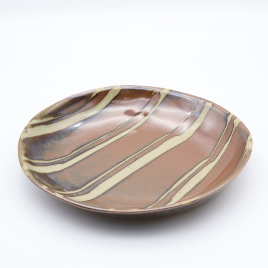 [Hagiwara Yoshinori] Persimmon Glazed Oval Plate with Open Design, Medium