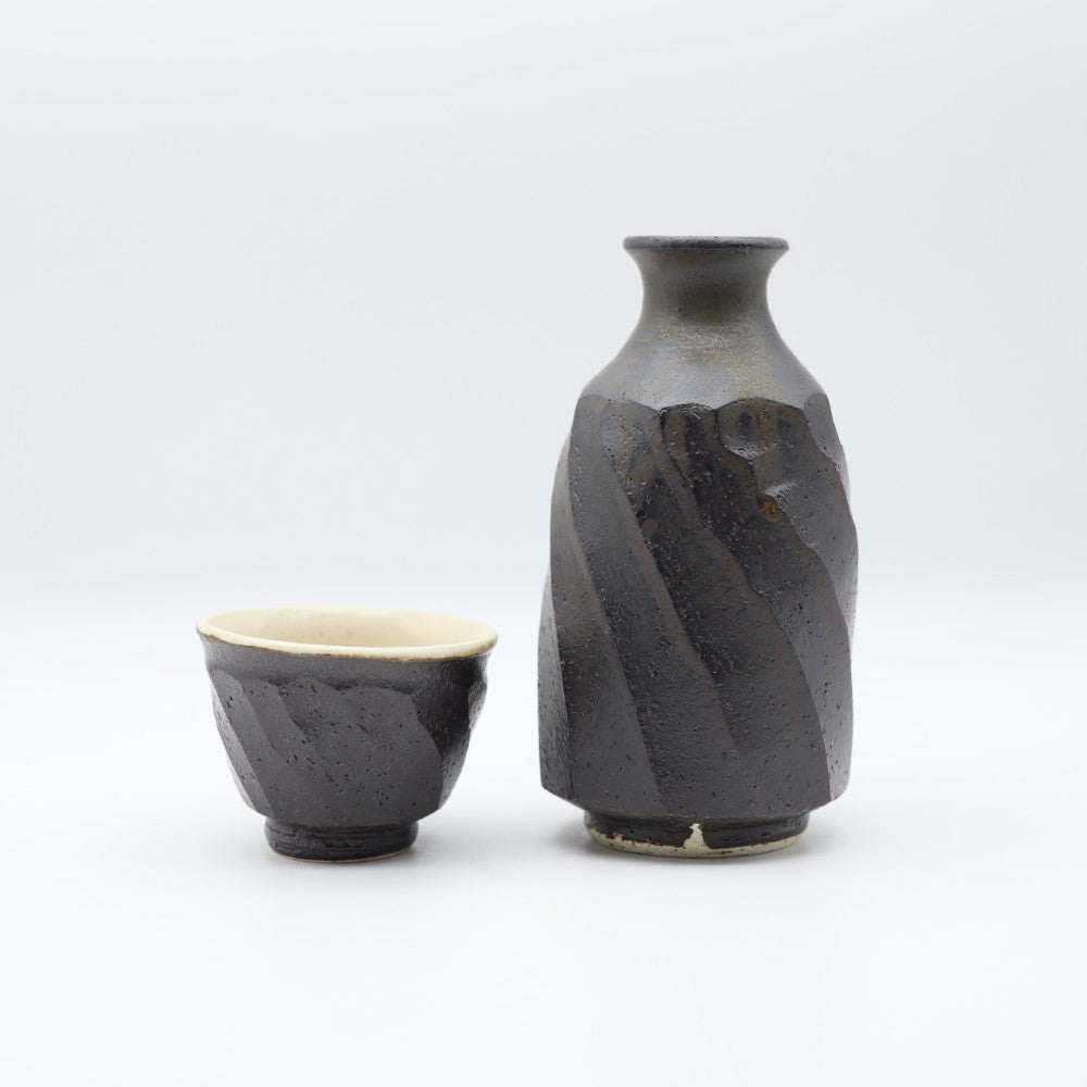 [Komine Takashi] Black glaze sake set