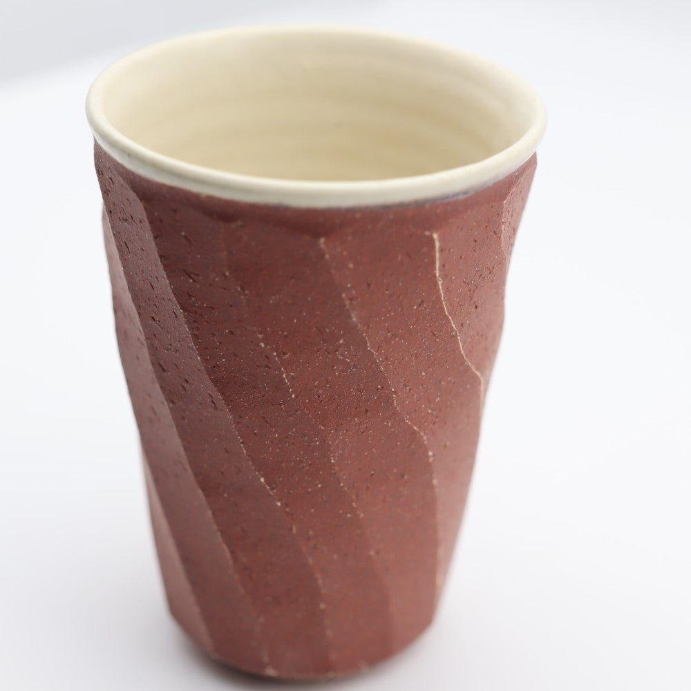 [Komine Takashi] Red decorative chamfered free cup