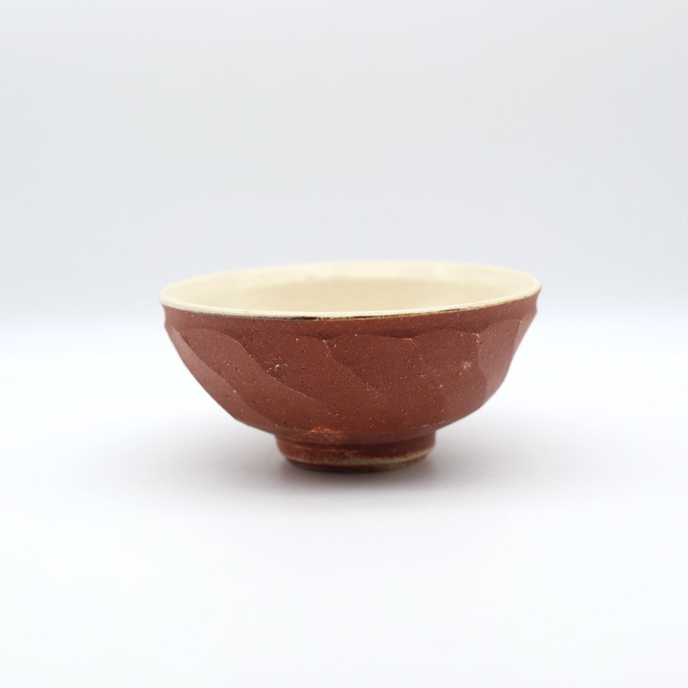 [Takashi Komine] Red makeup chamfered rice bowl large