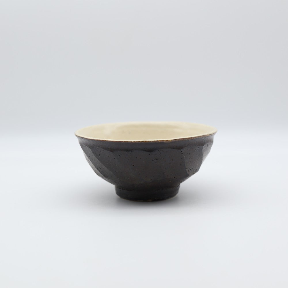[Takashi Komine] Black glaze beveled rice bowl, small